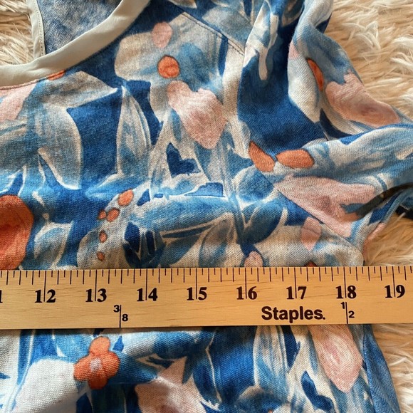 Anthropologie Meadow Rue Linen Fields Swing Top Blue Floral Asymmetric boho art - Picture 10 of 12